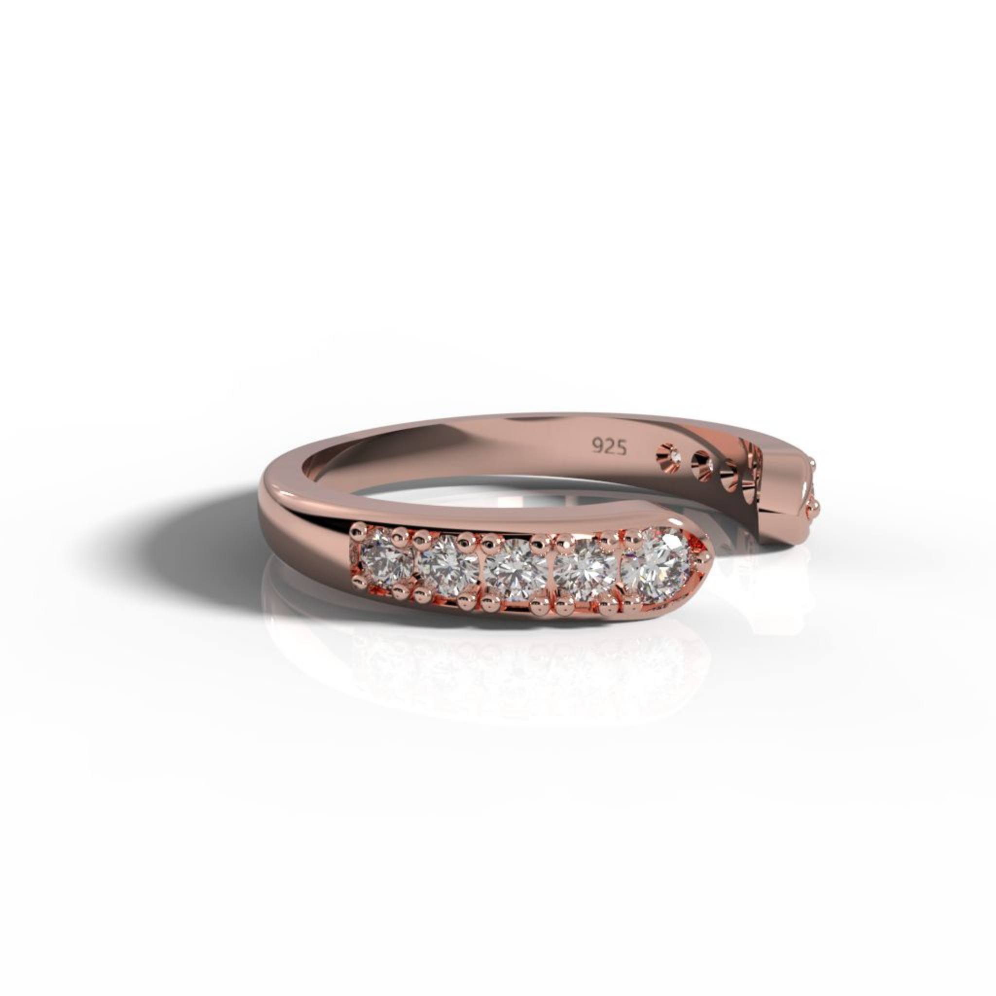 Open Cuff Engagement Band Ring Rose Gold Plated, Hallmarked 925 Sterling Silver Rose Gold